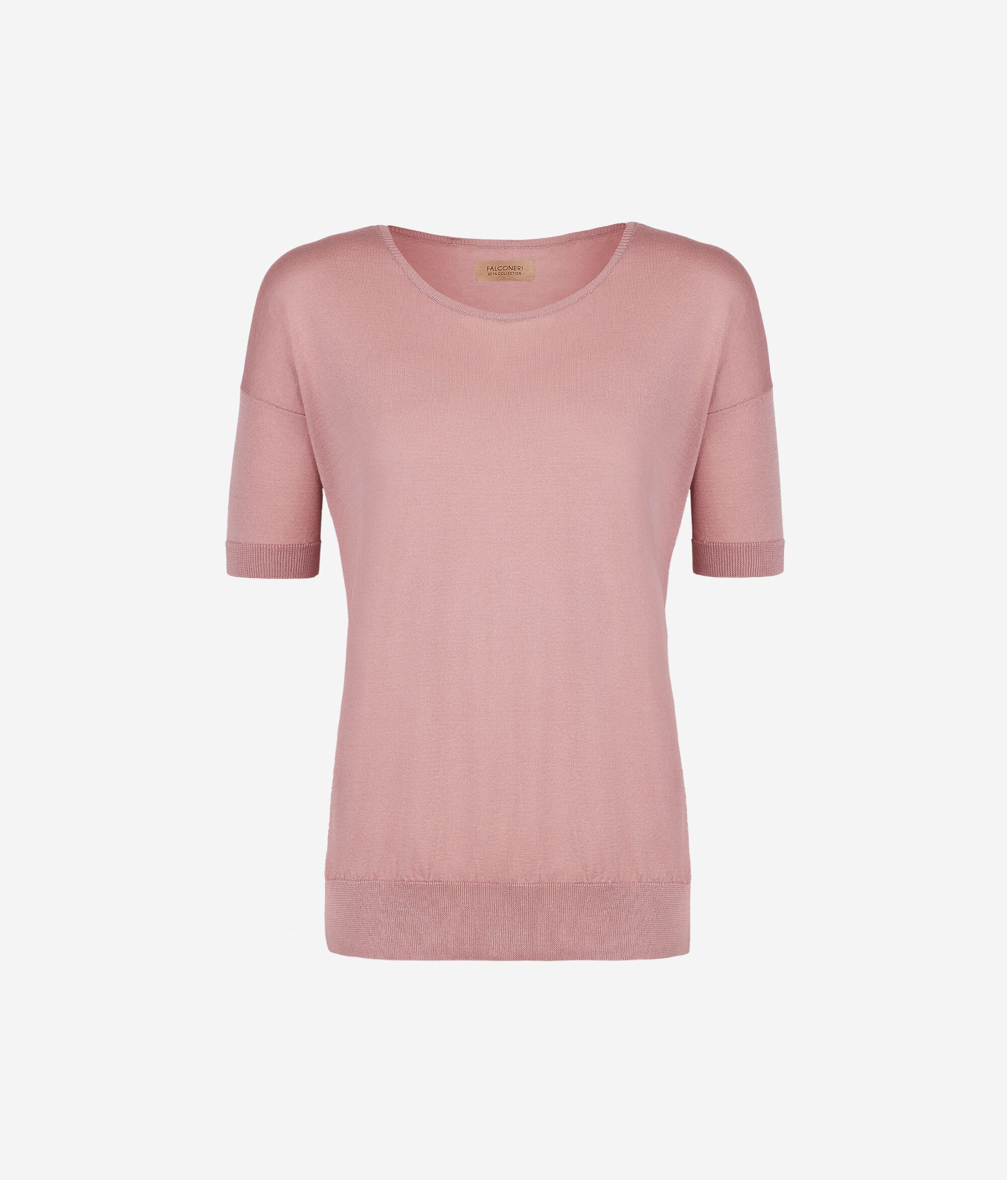 T-shirt à col rond en soie et coton