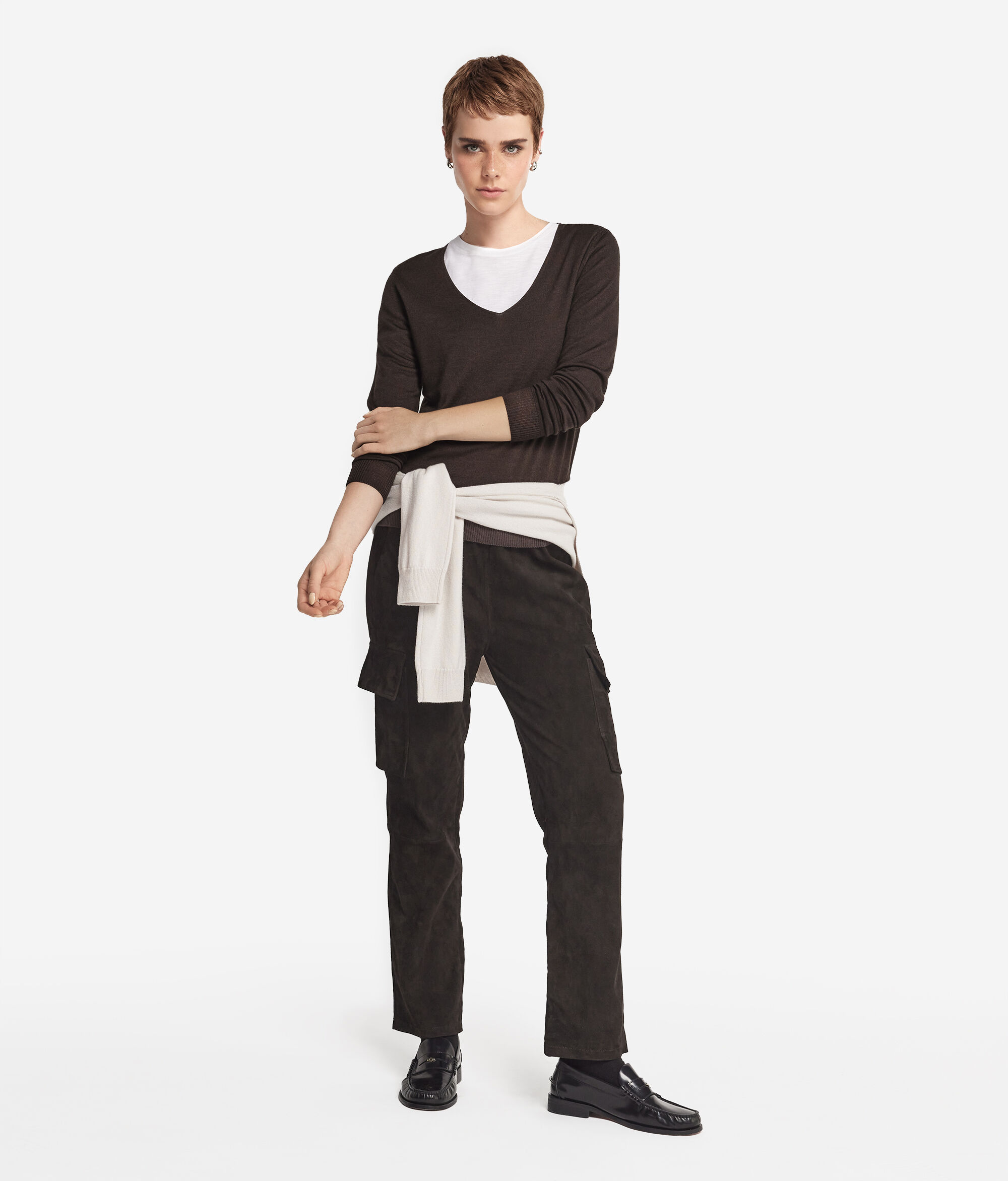 Camisola com decote em V em Caxemira Ultrafine