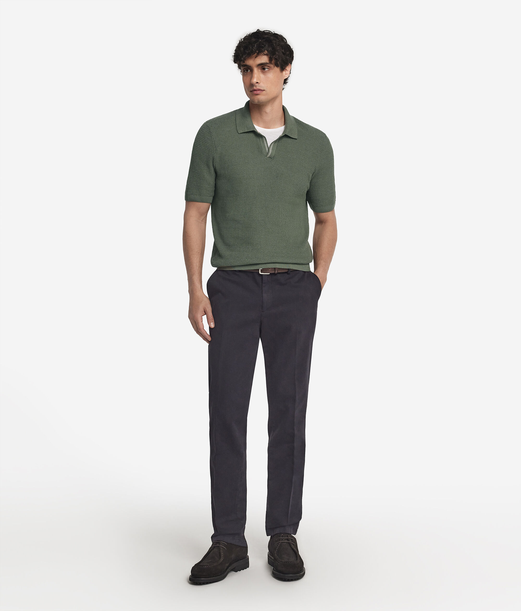 Waffle Stitch Short-Sleeved Polo Shirt