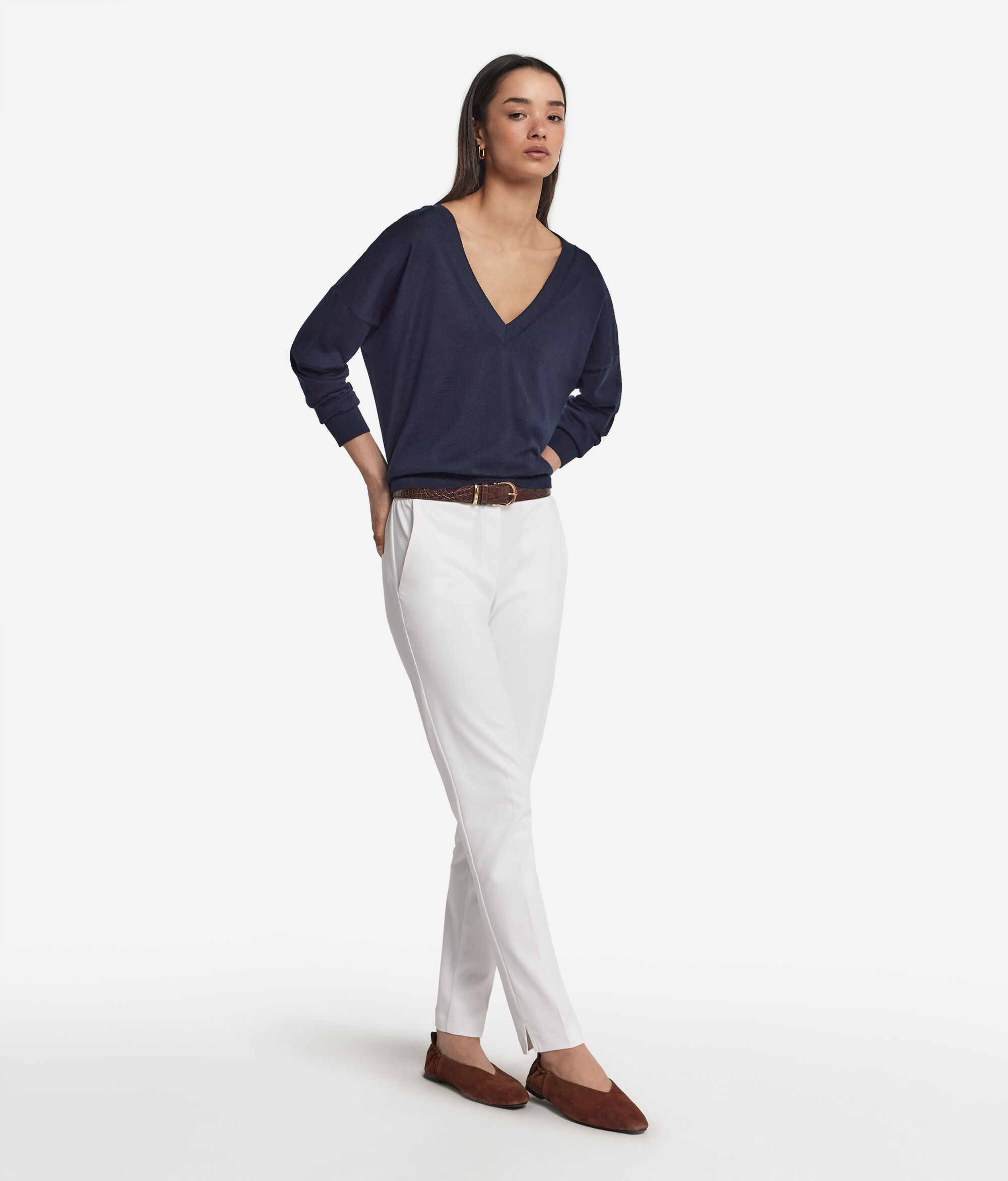Ultrafine Cashmere Çift V Yaka Kazak