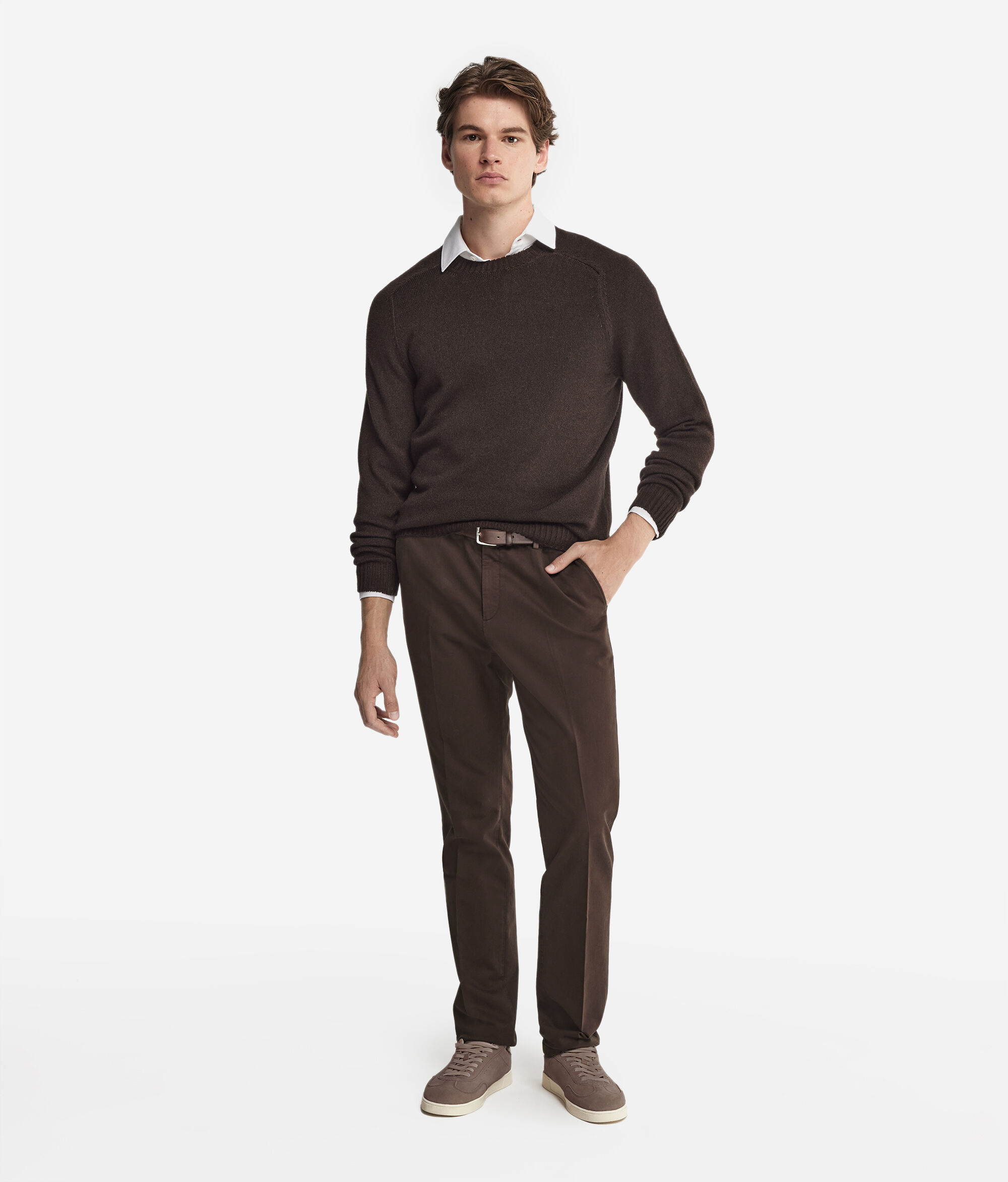 Pull homme en cachemire ultra-doux à col rond côtelé