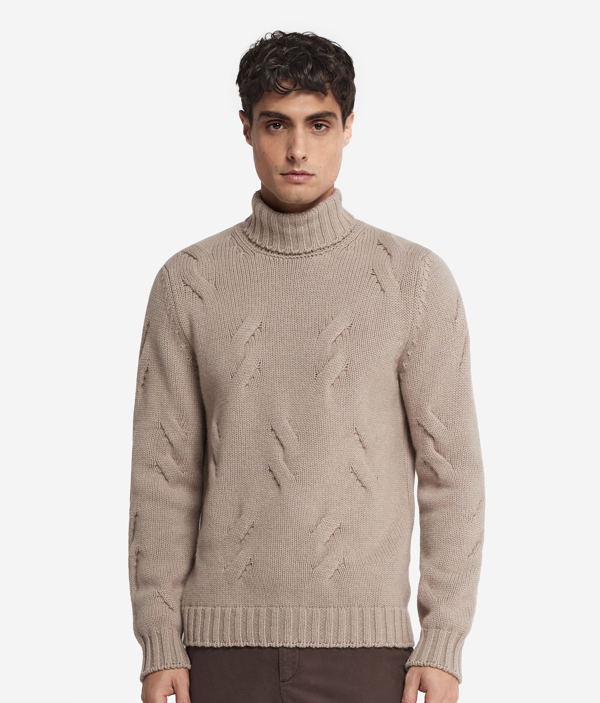 Cashmere Turtleneck Jumper with Cable Pattern
