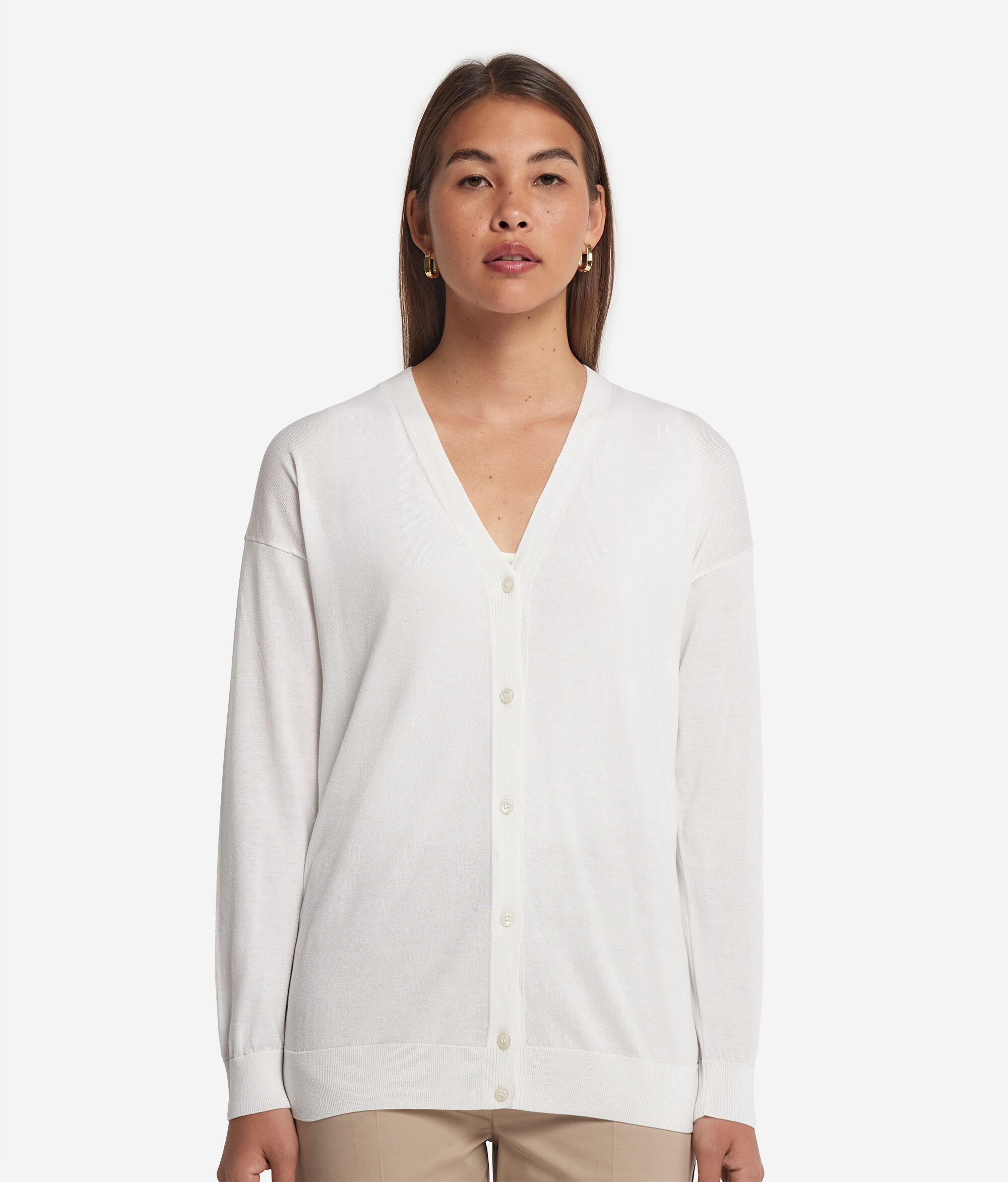 Long-Sleeve Silk Cotton Blend Cardigan