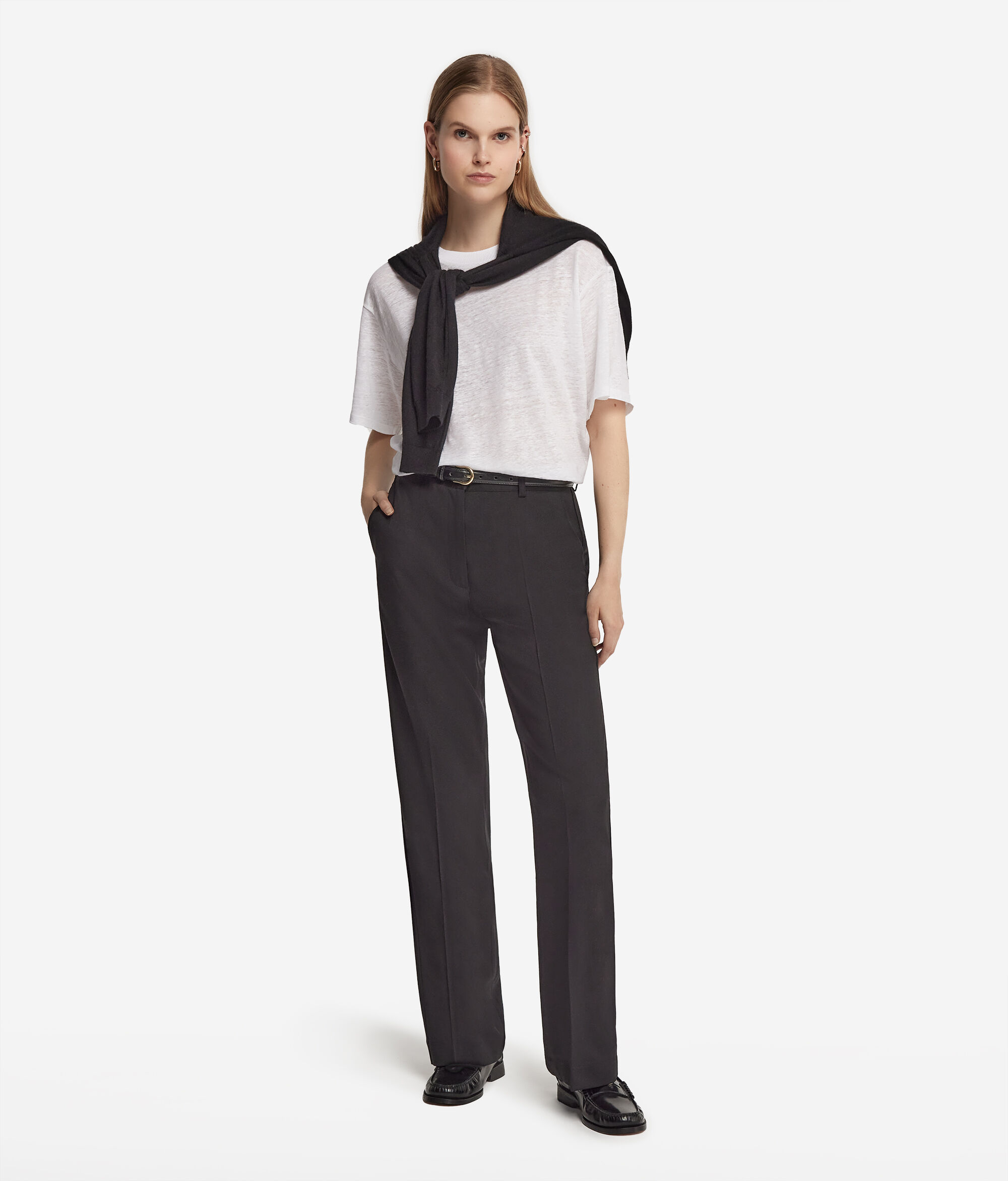 Crew-Neck Linen T-shirt with Knitted Trim