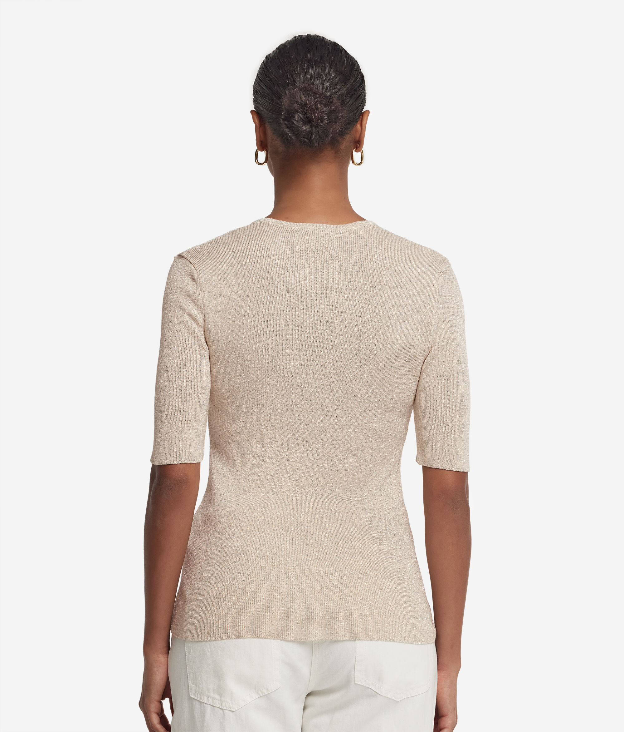 Short-Sleeved Lamé Top with Tie
