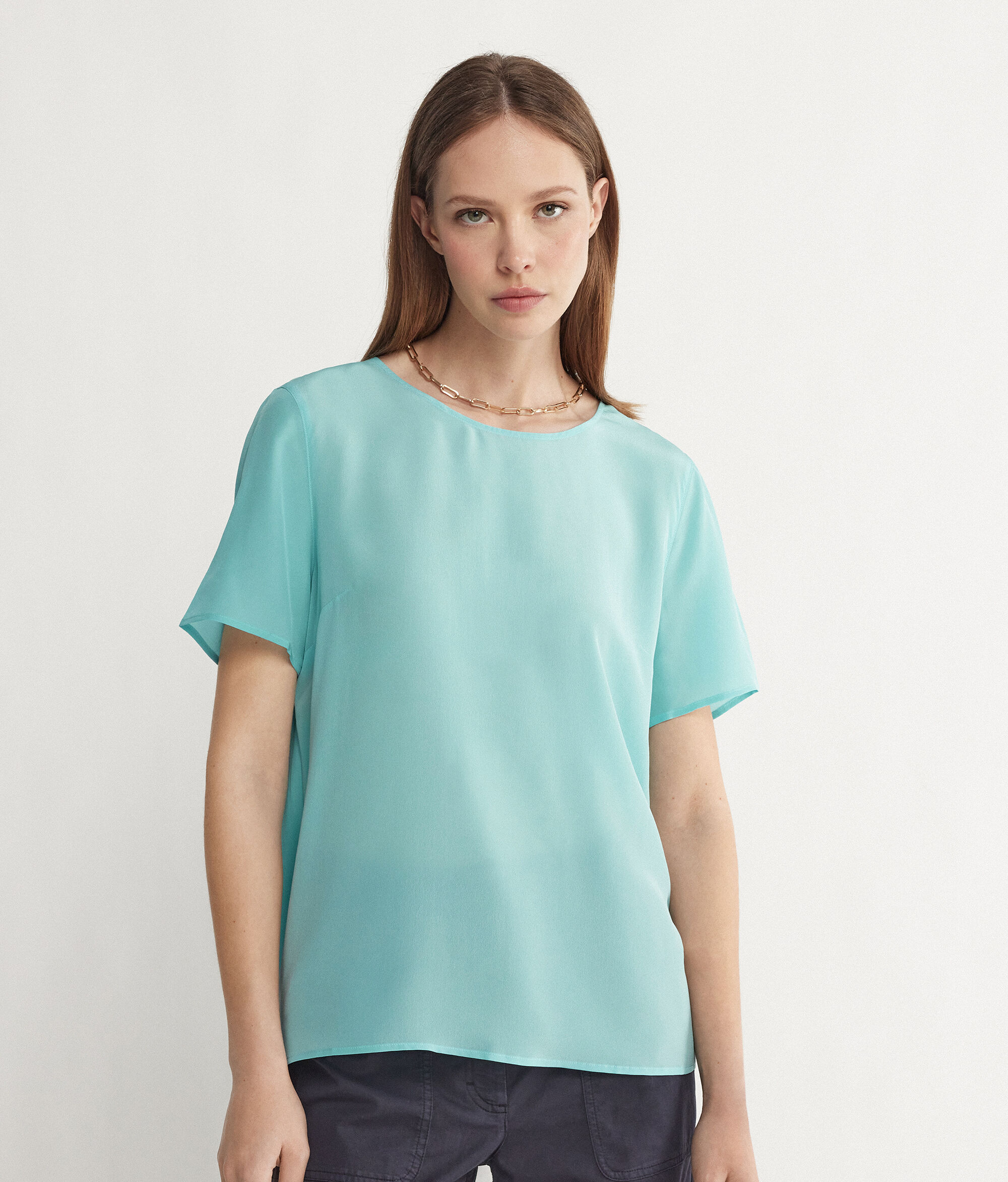 Round-Neck Silk T-Shirt