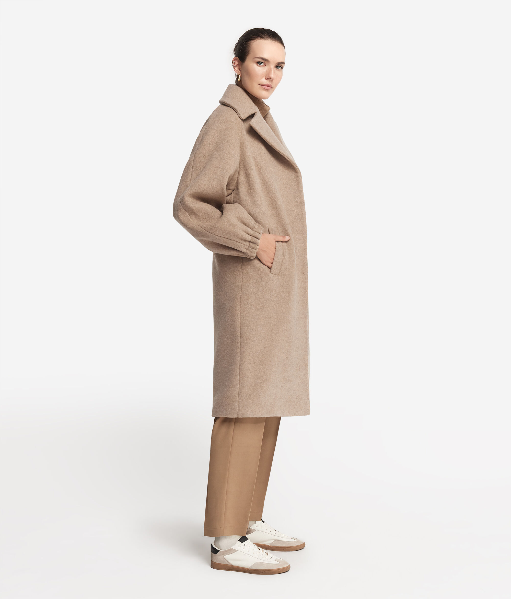 Manteau à manches froncées en cachemire