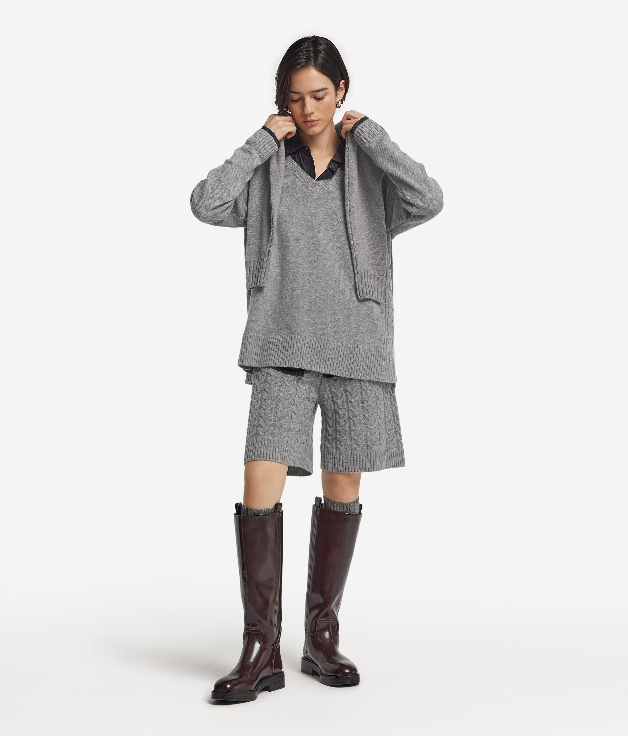 Shorts mit Zopfmuster aus Kaschmir Ultrasoft