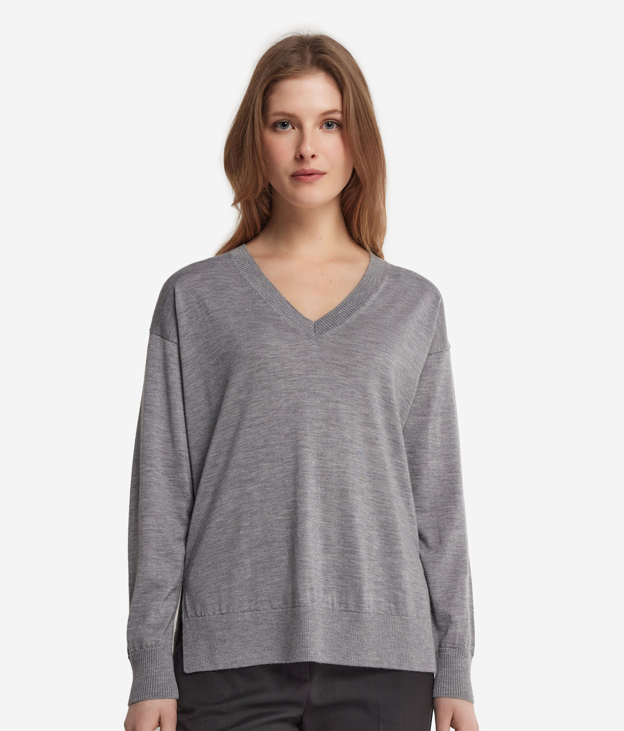V-Neck Cashmere Jumper with Slits