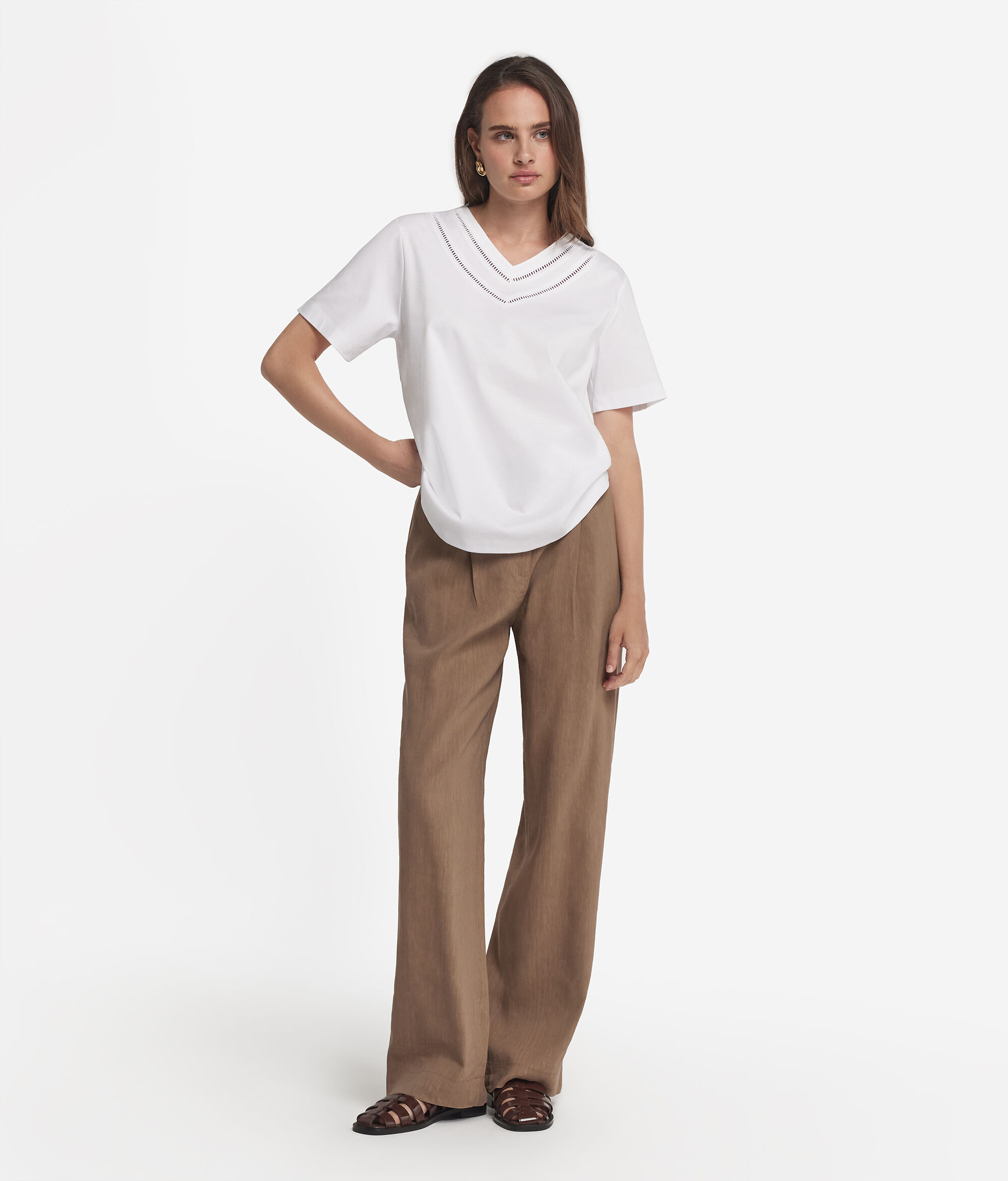 Cotton T-Shirt with Macramé Inserts