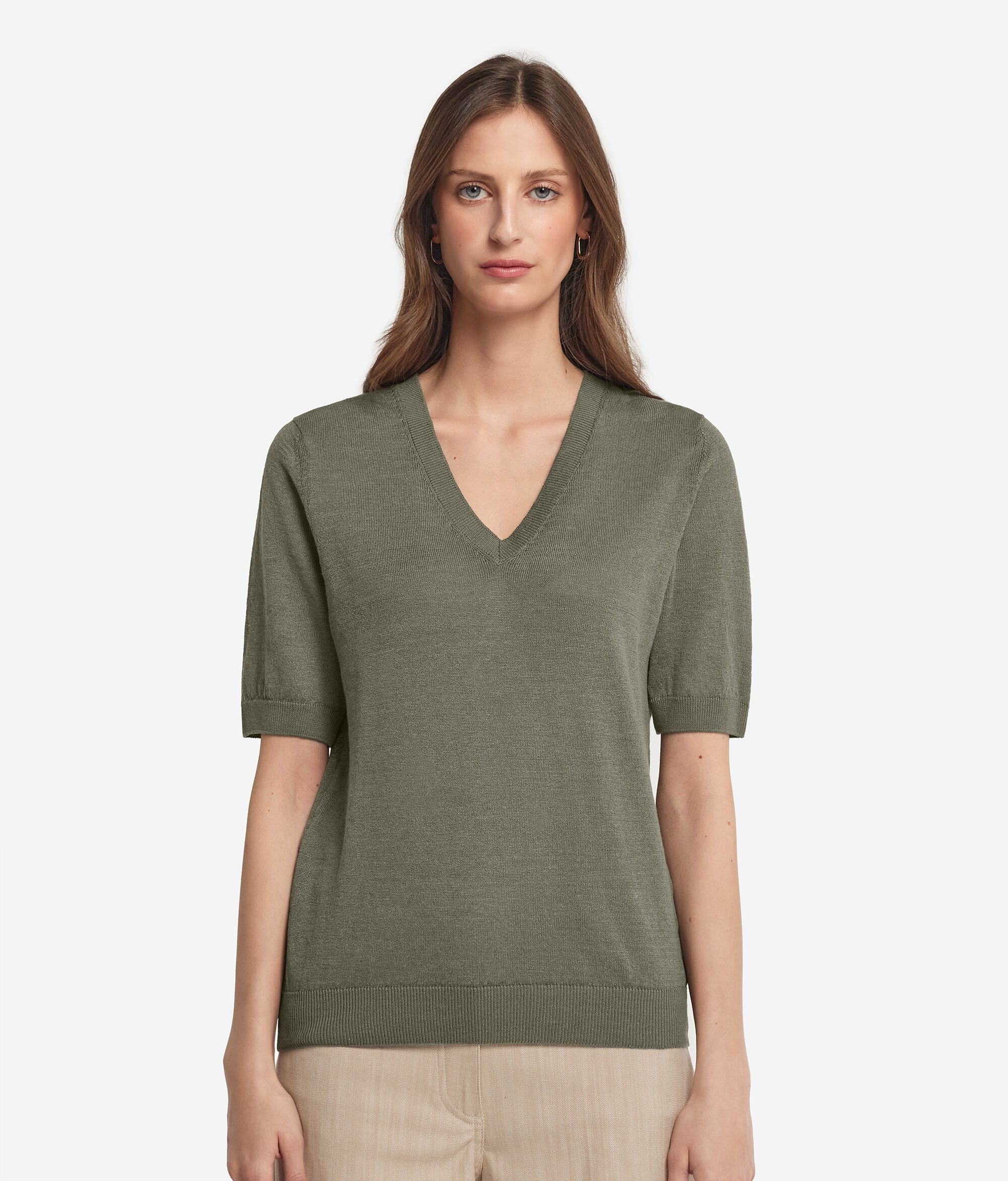 V-Neck Linen and Cotton T-Shirt