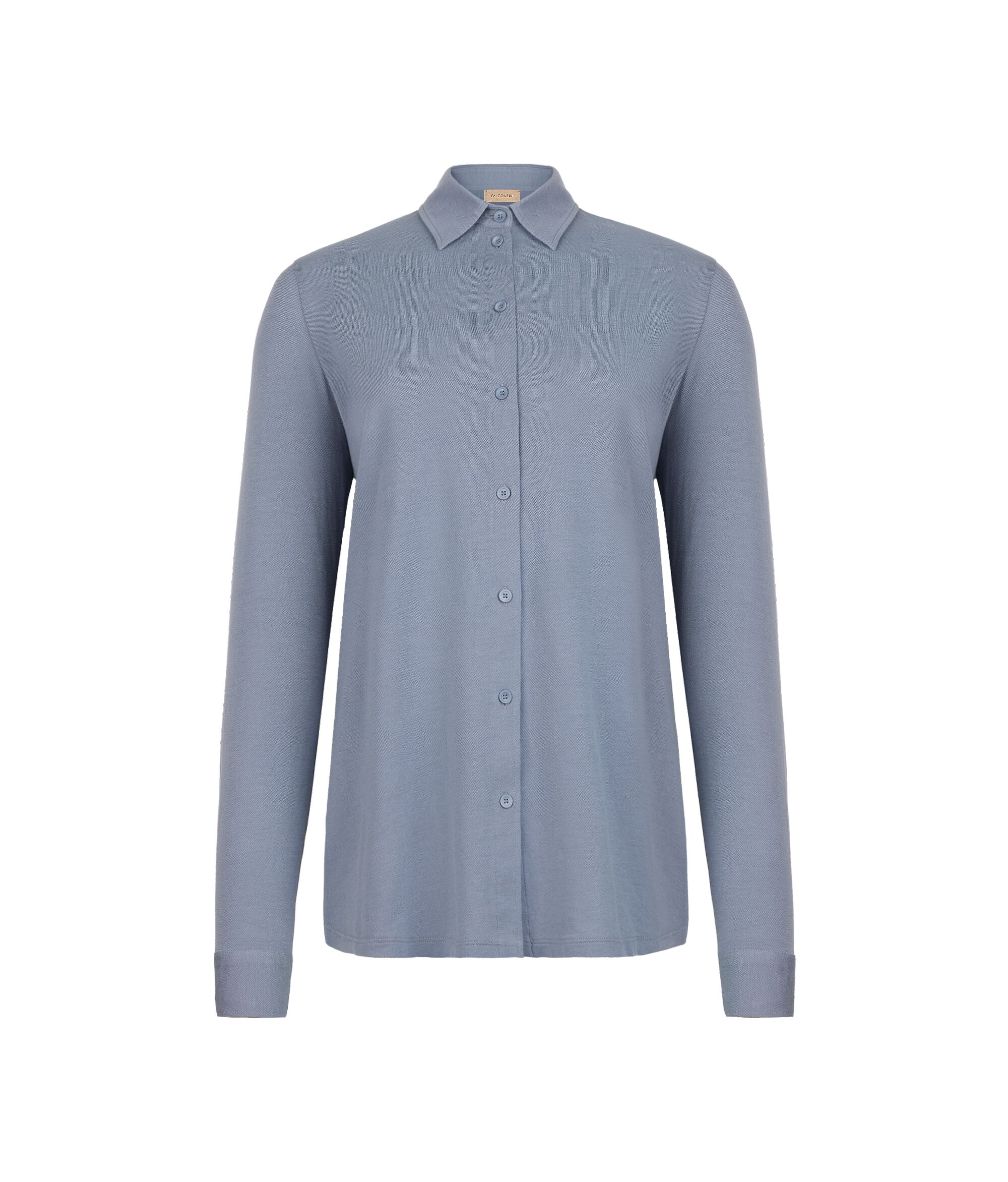 Camicia a Maniche Lunghe in Piquet di Cotone e Seta
