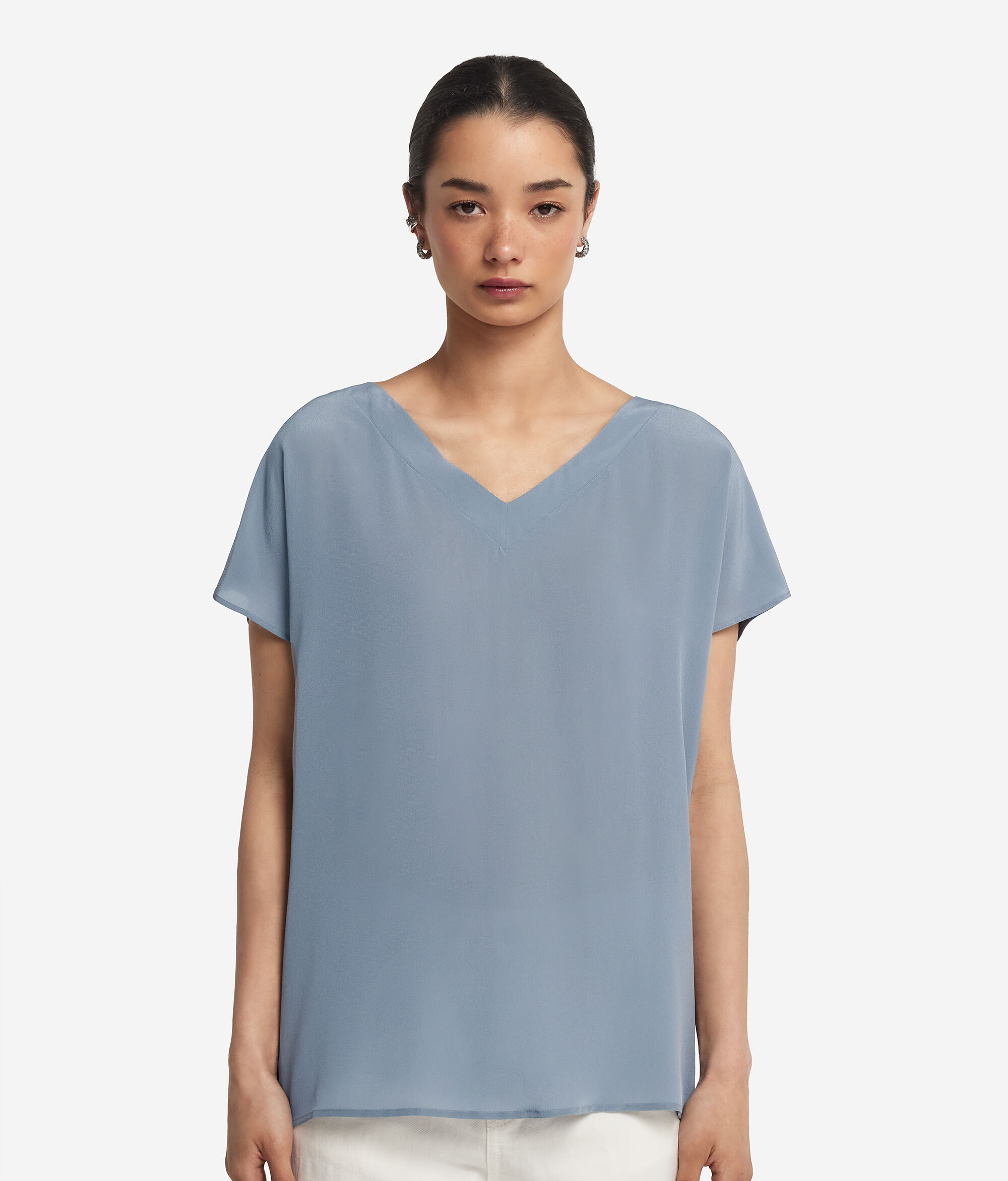 Silk V-Neck Kimono T-Shirt