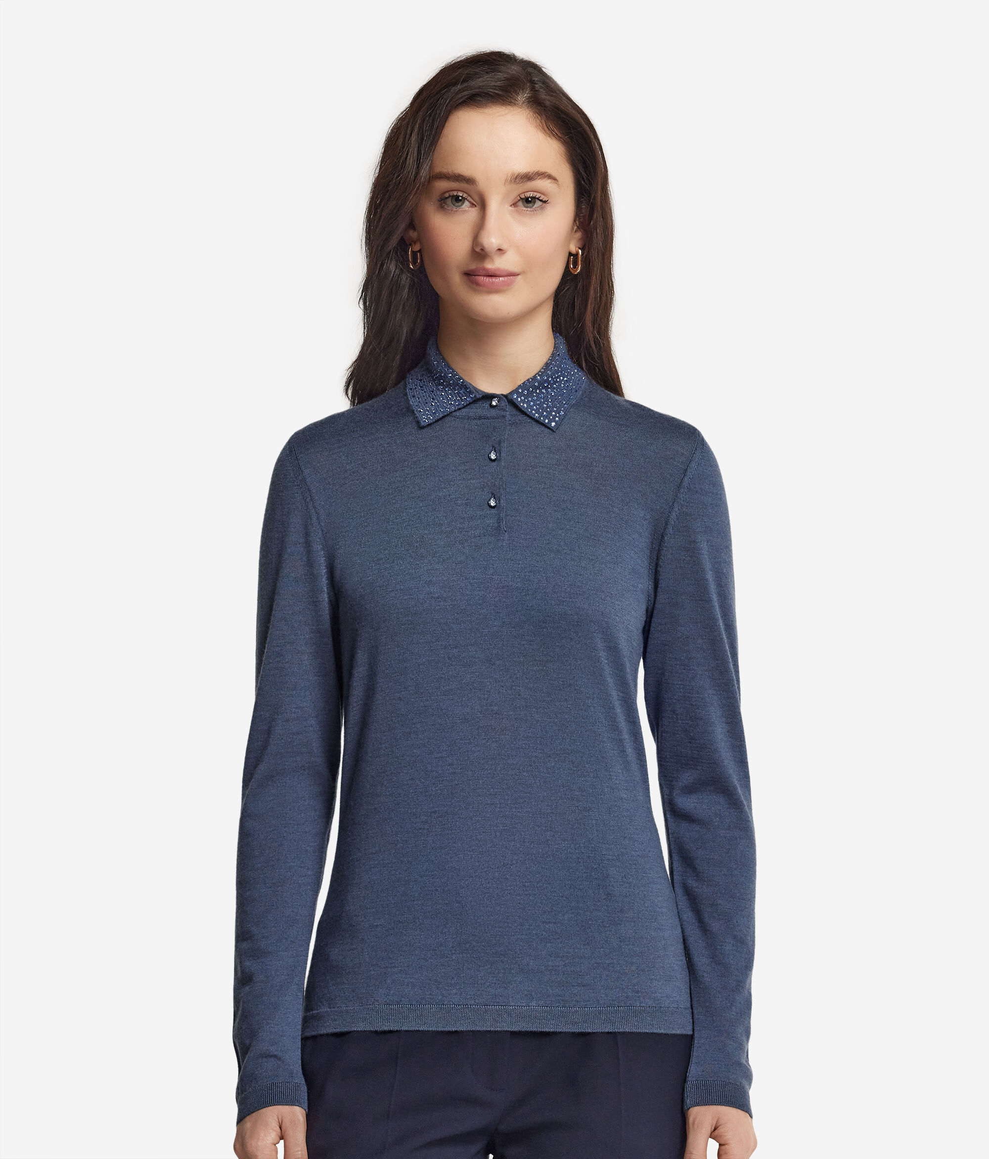 Ultrafine Cashmere Polo Shirt with Rhinestones