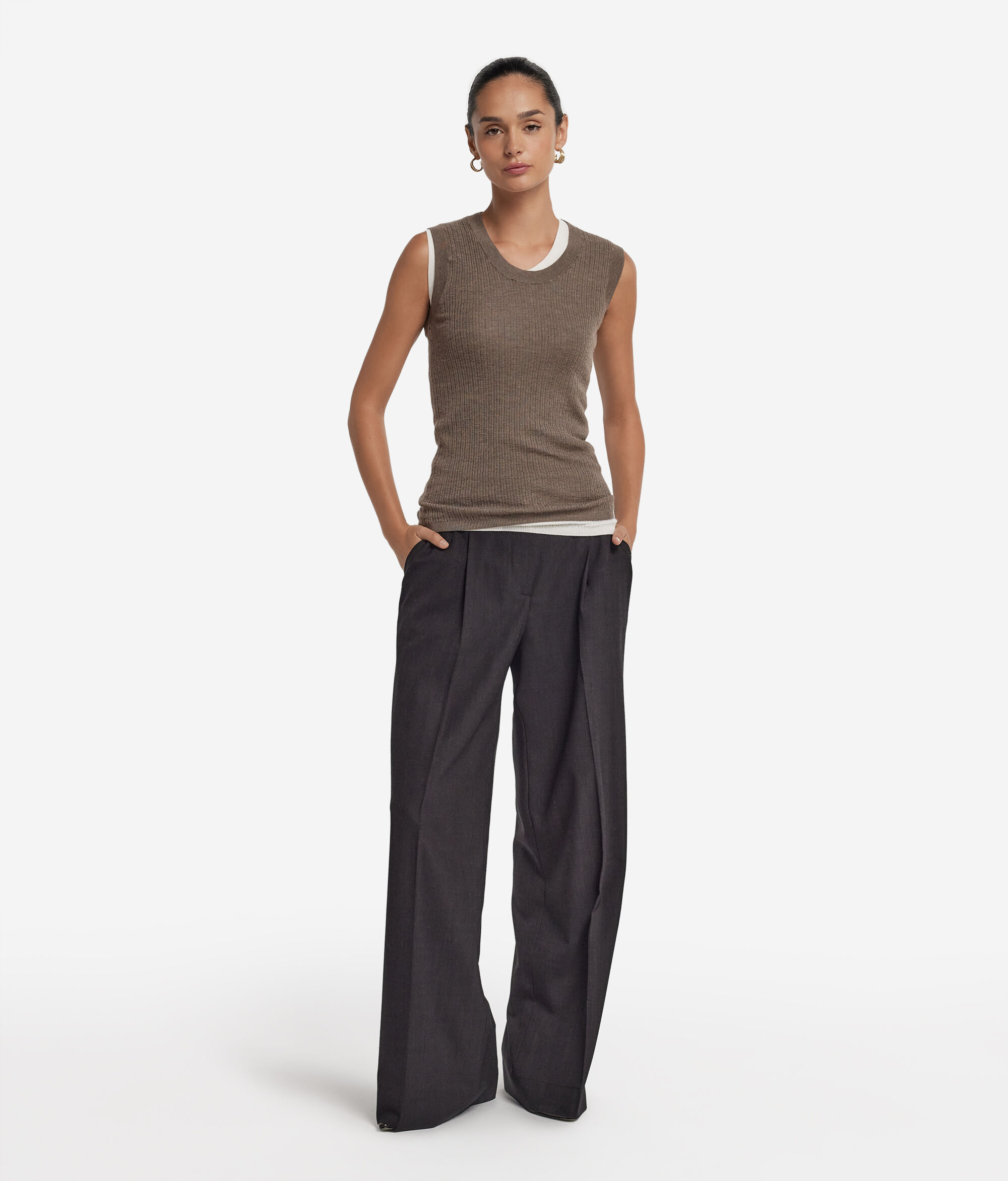 Chaleco de canalé de Cashmere Ultrafine