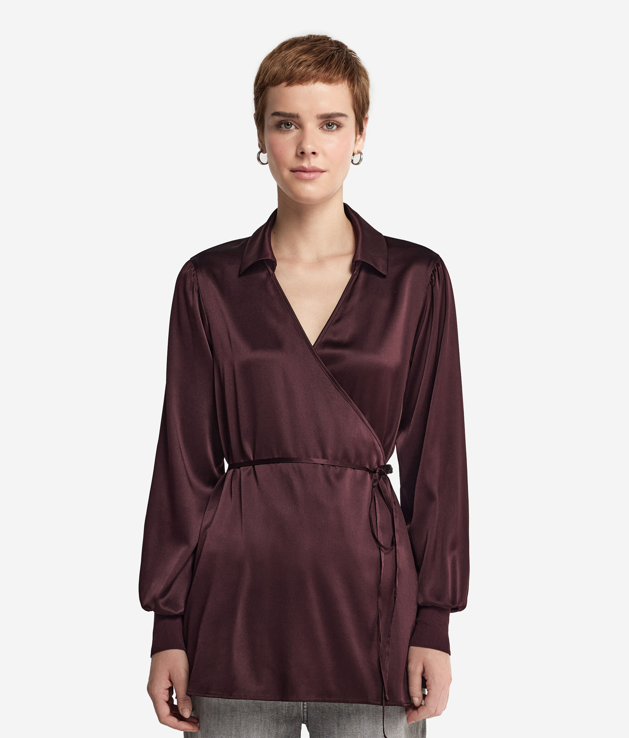 Silk Satin Shirt with Jersey Cuffs